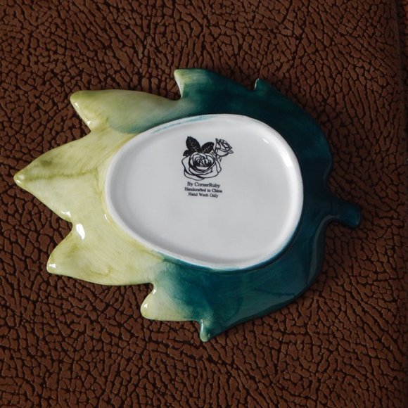 Corner Ruby Garden Collection Pink Peony Flower Tea Cup Leaf Saucer & Spoon NWT - Picture 9 of 9